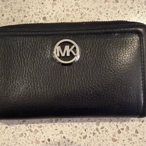 Michael Kors Black Leather Accessory with Silver Logo